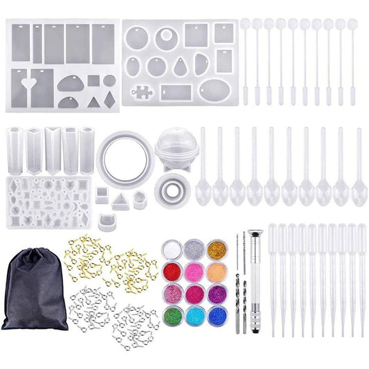 159Pcs/Set Silicone Casting Molds and Tools Set with a Black Storage Bag for DIY Jewelry Craft Making