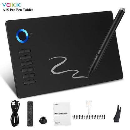 VEIKK A15 Pro Graphics Drawing Tablet 10 x 6 inch Digital Drawing Tablet with Battery-free Stylus Support Windows, Mac