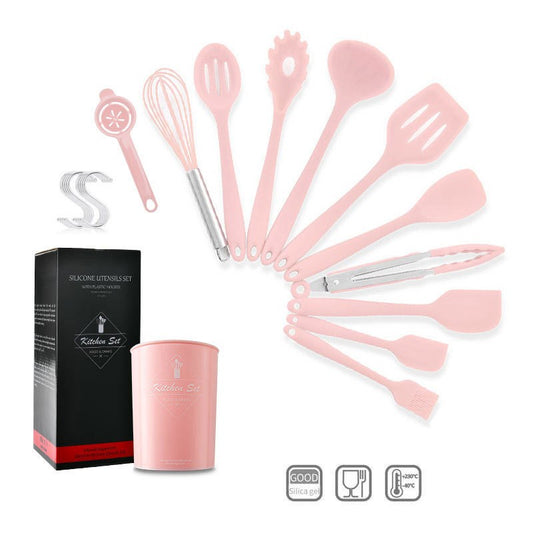 11Pcs Silicone Utensil Set Heat Resistant Non-stick Cookware Slotted Turner Spoon Ladle Pasta Fork Spatula Whisk Brush