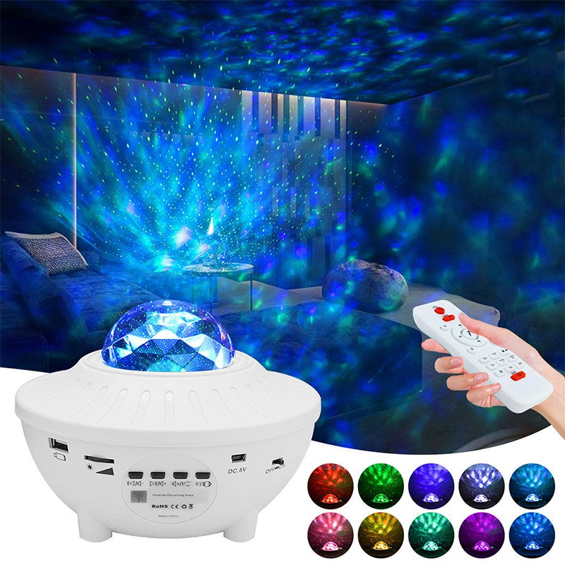 Colorful Star Light Projector Rotation Ocean Wave Night Light Music Bluetooth USB Powered Lamp Starry Light
