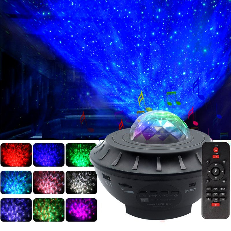 Colorful Star Light Projector Rotation Ocean Wave Night Light Music Bluetooth USB Powered Lamp Starry Light