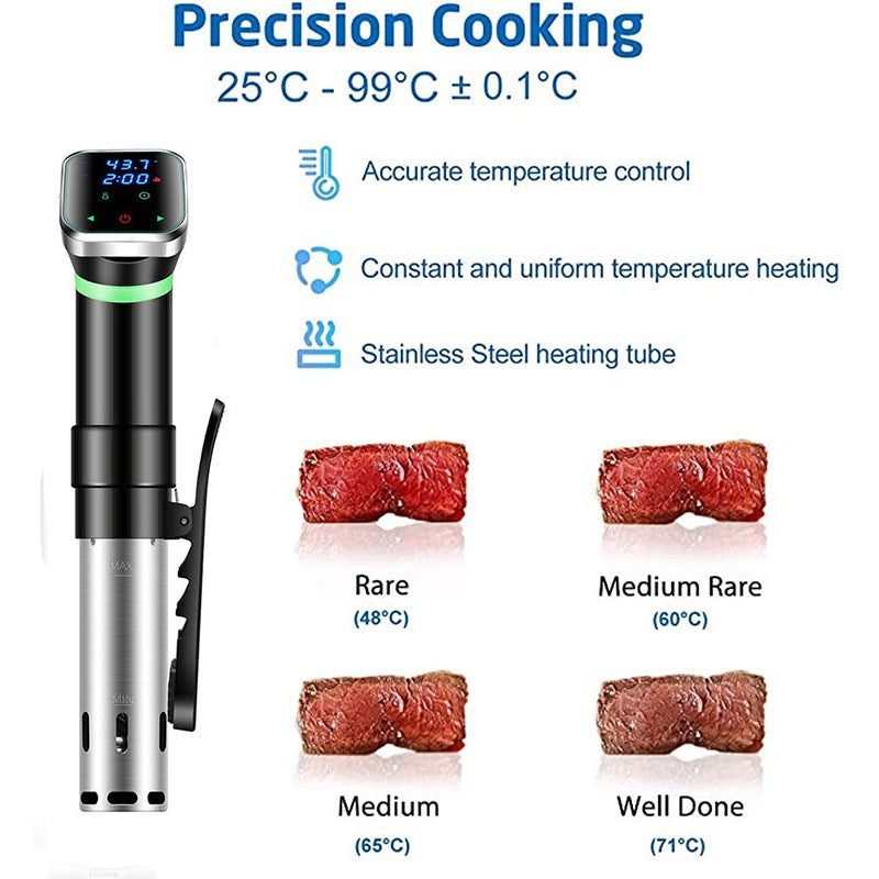 1100W Vacuum Food Sous Immersion Cooker Circulator Accurate Cooking with LED Display [FDA Certificated], EU Plug