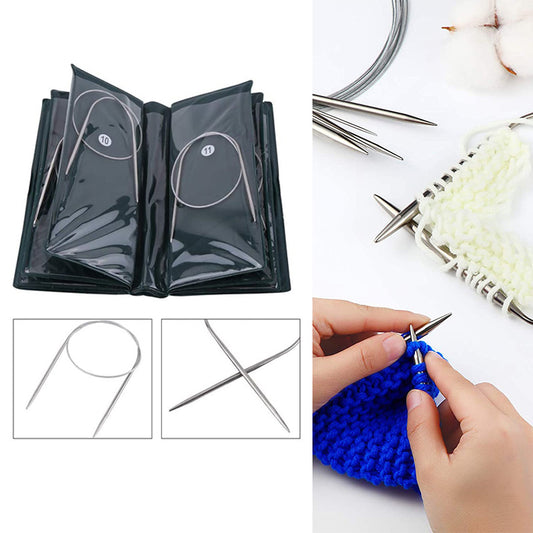 11 Pcs Circular Knitting Needles Professional Stainless Steel Crochet Hook Weave Set