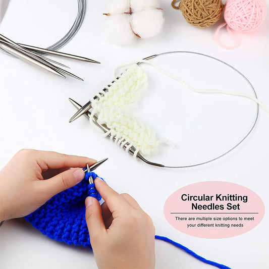 11 Pcs Circular Knitting Needles Professional Stainless Steel Crochet Hook Weave Set