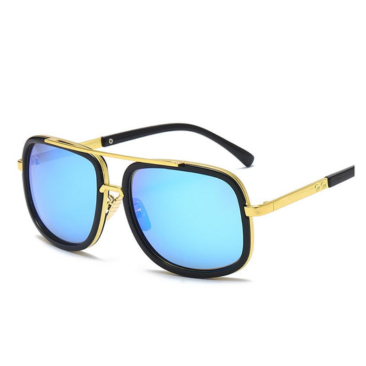 Retro Europe Driving Sunglasses Glasses Goggle Lens for Men Women -Black/Gold/Blue