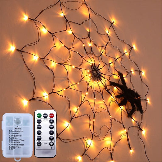 Halloween Spider Web Light with 8 Modes Remote 70-LED Lamp for House Yard Garden