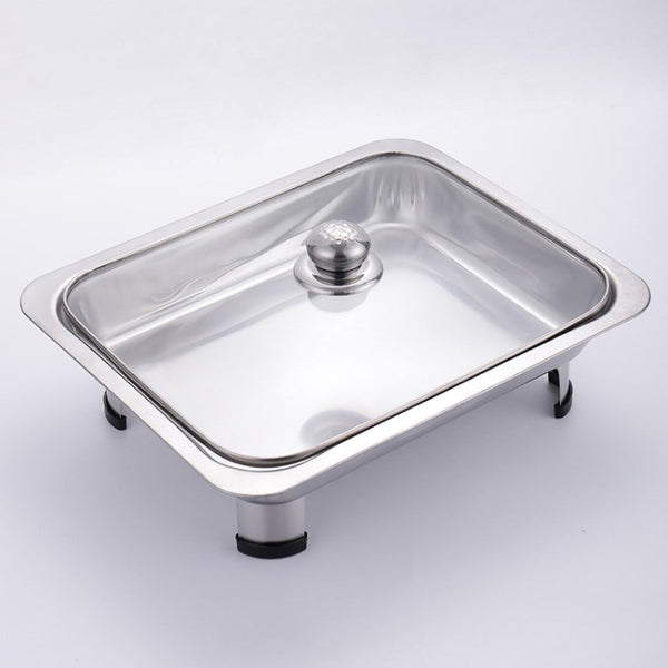Stainless Steel+Glass Smooth Surface Food Tray Pan Food Warmer Server (No FDA Certificate) (BPA-Free)