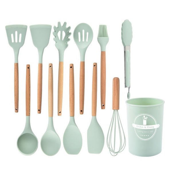 12Pcs/Set Silicone Kitchenwares Utensil Kit Kitchen Tools Nonstick Cookware Tongs Spatula Spoon Set (without FDA Certification)