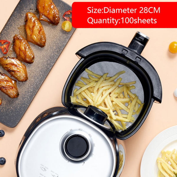 100Pcs/28cm Non-Stick Disposable Air Fryer Liner Cooking Baking Paper Air Fryer Pads (FDA Certification)