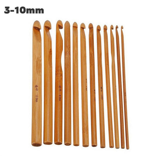 12Pcs Crochet Hooks 3-10mm Bamboo Knitting Needles Weave Yarn Craft Multi-Tools