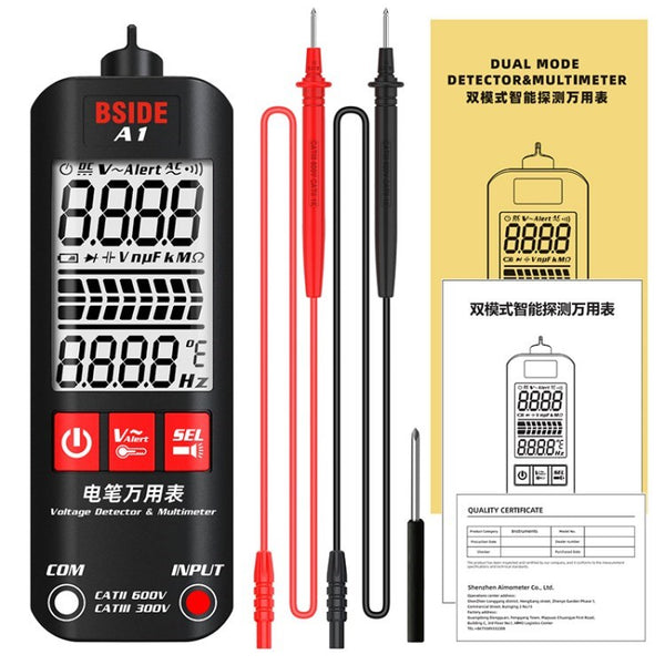 BSIDE A1 Mini Digital Multimeter Non-Contact Voltage Detector Pen LCD Display Fast Accurately Measures Multimeter - English (No Battery)