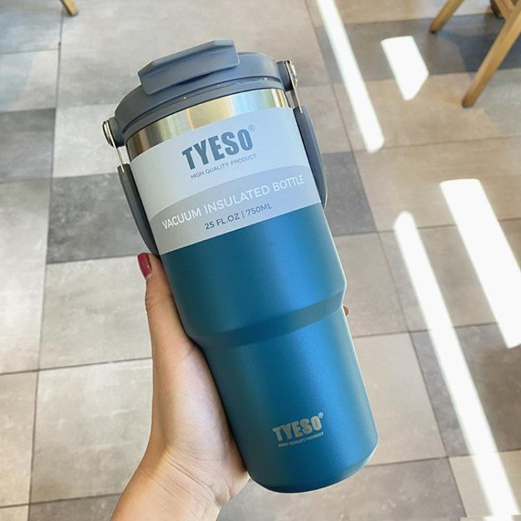 TYESO Vacuum Insulated Water Bottle Large Capacity Stainless Steel Coffee Mug with Straw Lid for Hiking, Travel (BPA-free, No FDA Certificate)