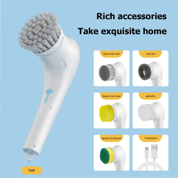 Electric Spin Scrubber Multifunctional Handheld Cordless Cleaning Brush with 5 Brush Heads for Kitchen, Bathroom