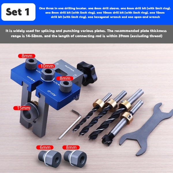 RUITOOL 3 in 1 Dowel Jig Kit Adjustable Pocket Hole Drill Guide Bushings Set Woodworking Joints Tools