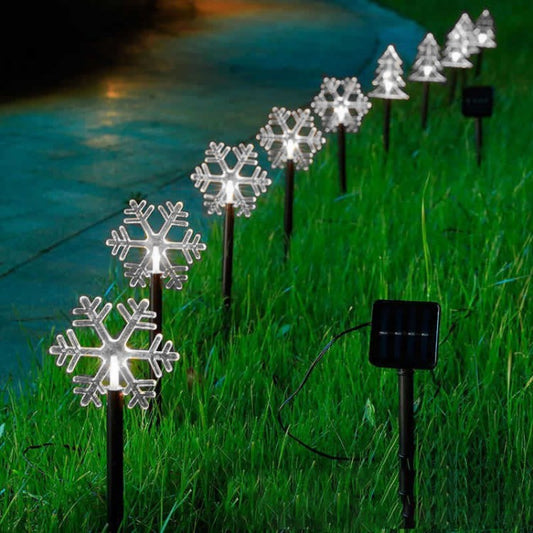 5-LED Outdoor Solar Stake Light Christmas Tree Snowflake Star Landscape Light for Garden, Pathway, Lawn, Yard Decor 