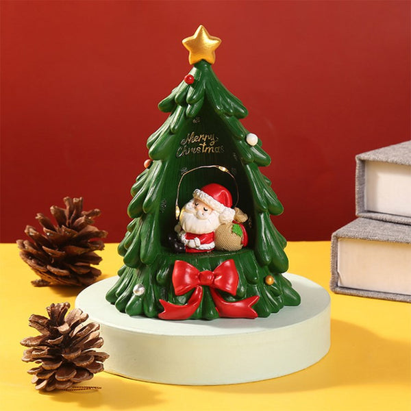 Lighting Up Resin Christmas Tree Santa Ornament Xmas Holiday Decor Artisanal Gift