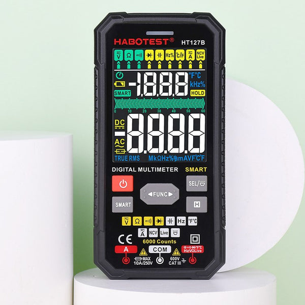 HABOTEST HT127B Digital Multimeter T-RMS Auto-Ranging Fast Accurately Measures AC DC NCV Ohm Capacitance Hz Temp Voltage Tester