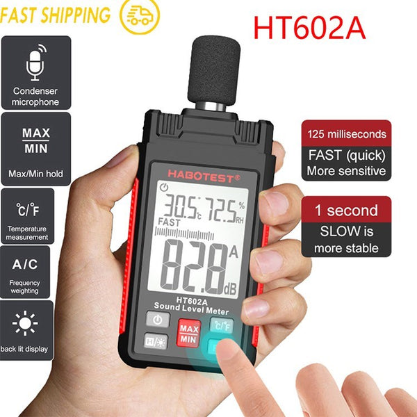 HABOTEXT HT602A LCD Digital Audio Decibel Meter Sound Level Meter 30-130dB Noise Volume Detector