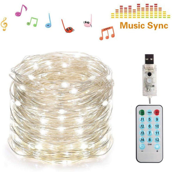 Christmas Fairy String Lights Voice Remote Control USB LED Wire Decorative Lamp for Yard Living Room Bedroom - Colorful Light-USB-10m 100