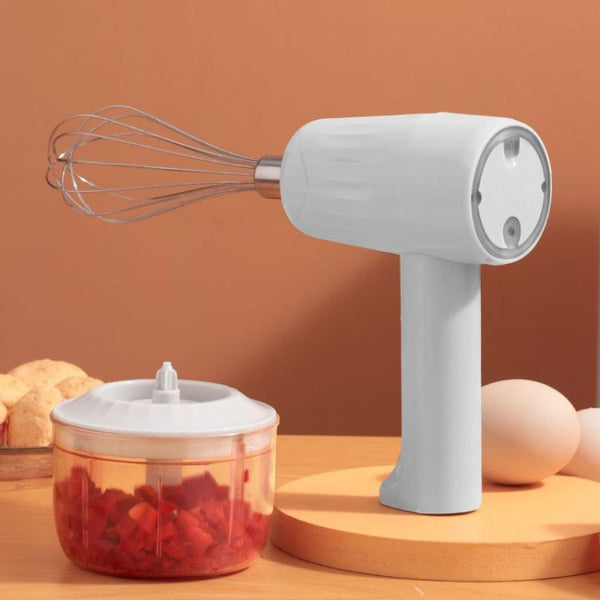 2-in-1 Hand Mixer Electric Garlic Chopper Egg Beater Cordless Rechargeable Cordless Handheld Food Processor with 250ML Bowl Container (BPA-Free, NO FDA Certification)