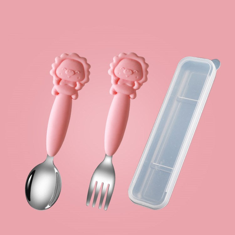 304 Stainless Steel + Silicone Toddler Self Feeding Fork and Spoon Set with Case (BPA Free, No FDA Certificate)
