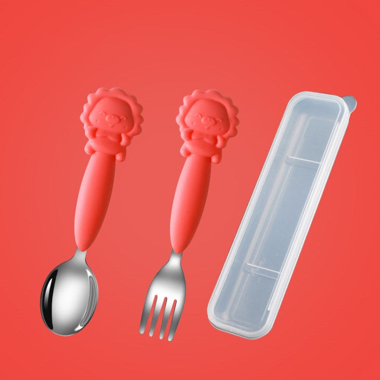 304 Stainless Steel + Silicone Toddler Self Feeding Fork and Spoon Set with Case (BPA Free, No FDA Certificate)