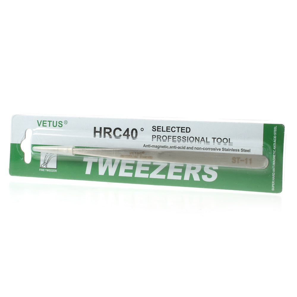 VETUS ST-11 High Precision Stainless Steel Fine Tip Straight Tweezer Repair Tool, Length: 140mm