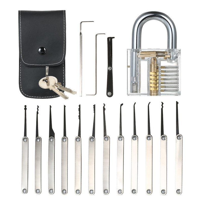 15Pcs Household Lock Pick Set Tools with Transparent Key Lockpicking Home Improvement Simple Accessory