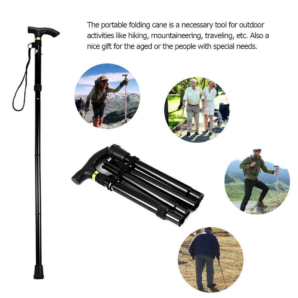 Portable Hand Walking Stick Aluminium Alloy Folding Cane Trekking Hiking Sticks Non-slip 4 Section Adjustable Canes