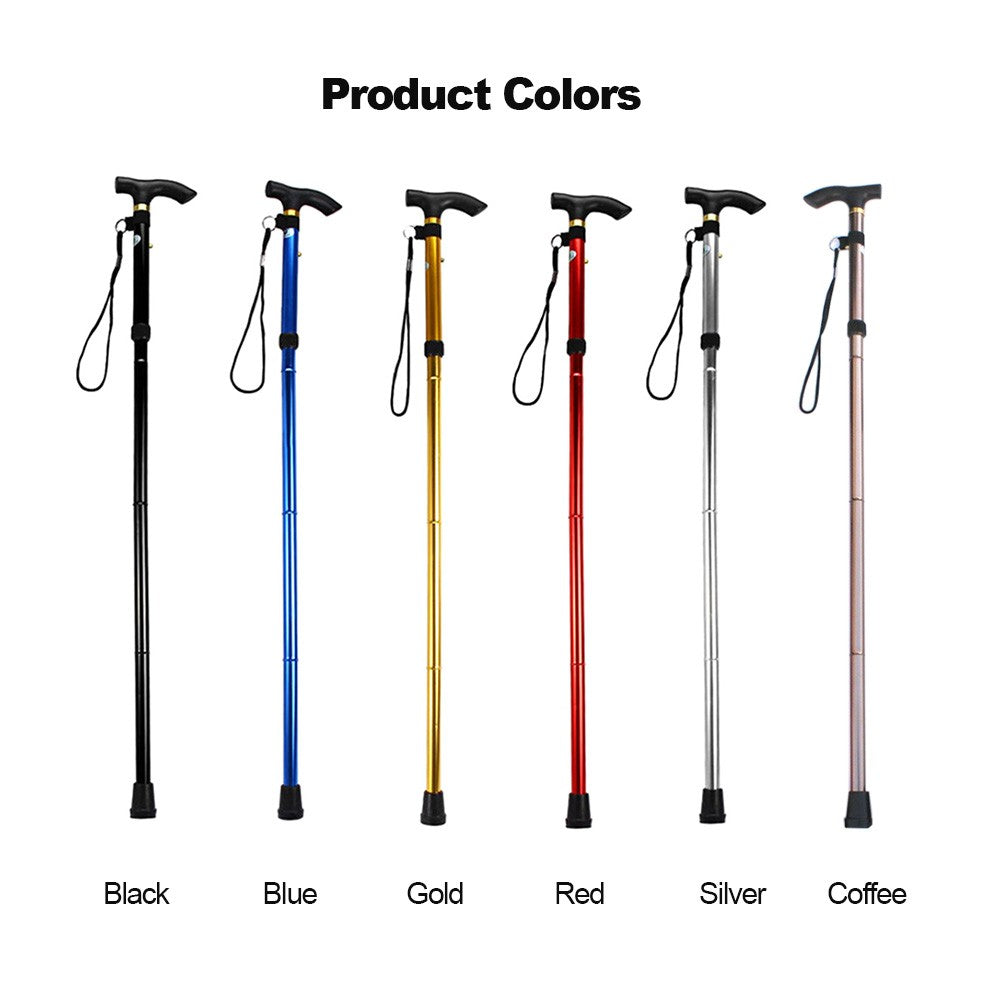 Portable Hand Walking Stick Aluminium Alloy Folding Cane Trekking Hiking Sticks Non-slip 4 Section Adjustable Canes
