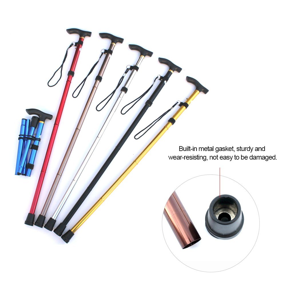 Portable Hand Walking Stick Aluminium Alloy Folding Cane Trekking Hiking Sticks Non-slip 4 Section Adjustable Canes