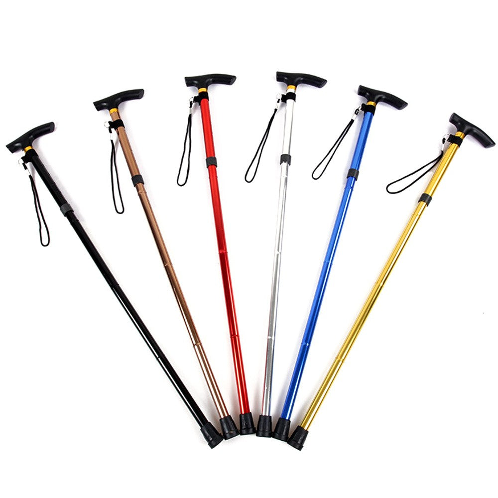 Portable Hand Walking Stick Aluminium Alloy Folding Cane Trekking Hiking Sticks Non-slip 4 Section Adjustable Canes