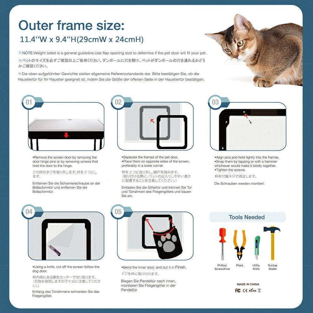 Pet Screen Door Self-Closing Durable Magnetic Flap Screen Automatic Lockable Black Door for Small Cat Kitten Puppy