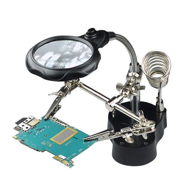 3.5X 12X LED Light Desktop Magnifier Helping Hands Glass Stand with Alligator Clips Repair Reading Crafts Sewing
