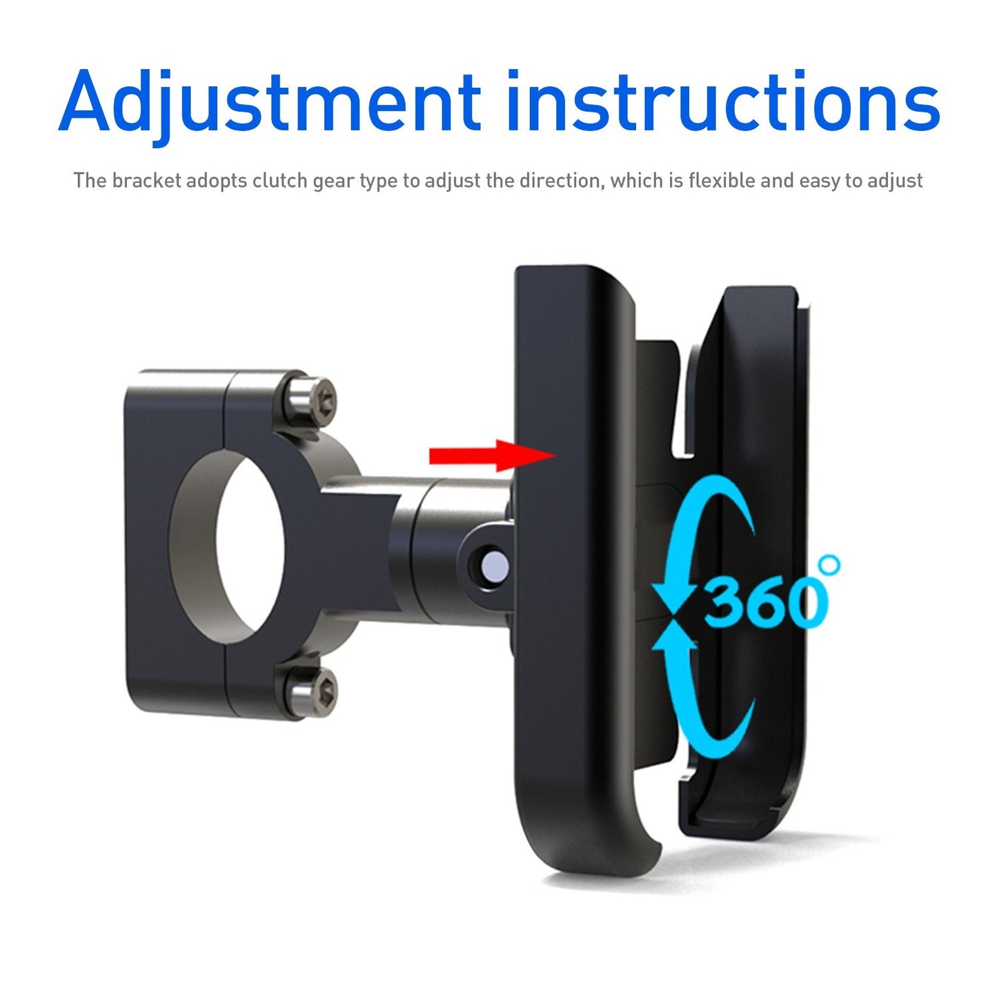 Anti-slip Motorcycle Bicycle Adjustable Mount Aluminum Bike Handlebar Mobile Phone Holder Handlebar Clip Stand for Mobile Phone 4-6.5inch