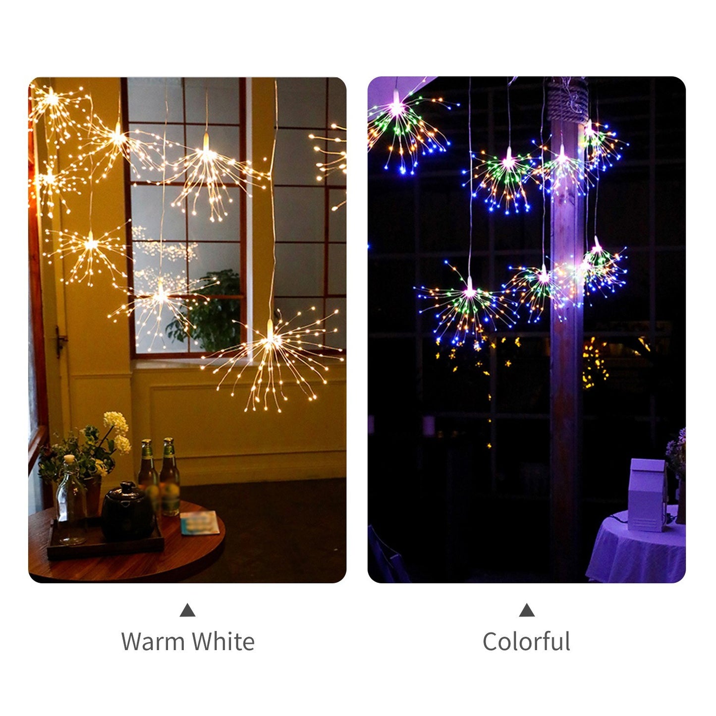 200LEDs Fairy Lights Fireworks Shaped Decorative Hanging String Lights 8 Lights Modes Copper Wire Lights Bulbs