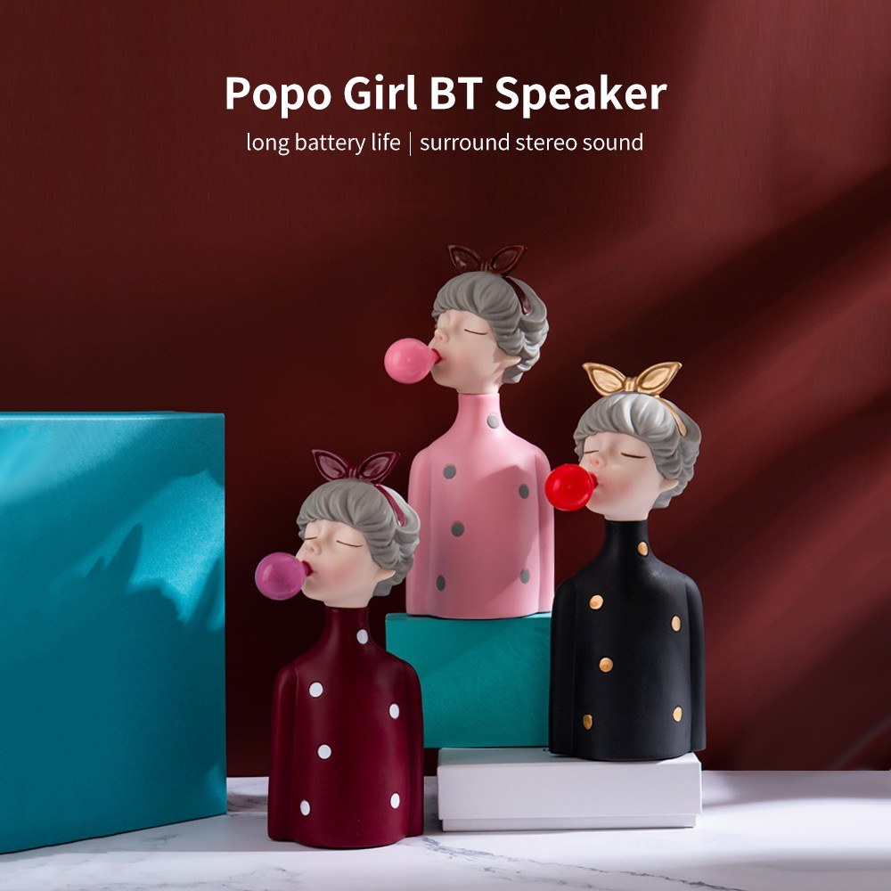 Y-355 Popo Girl Wireless Bluetooth 5.0 Audio Player Mini Portable TWS Stereo Audio Player Support TF Card/FM Radio