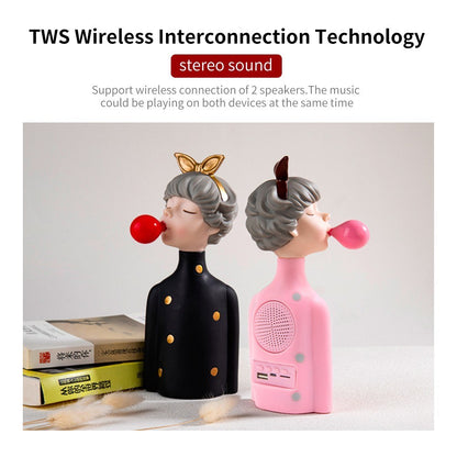 Y-355 Popo Girl Wireless Bluetooth 5.0 Audio Player Mini Portable TWS Stereo Audio Player Support TF Card/FM Radio