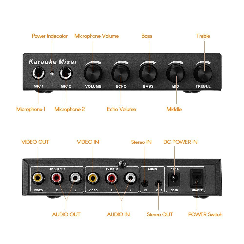 Microphone Audio Mixer for KTV/Meeting/Party/Outdoor Activities Compatible with Computer/Home Audio System/Speaker/Mobile Phone