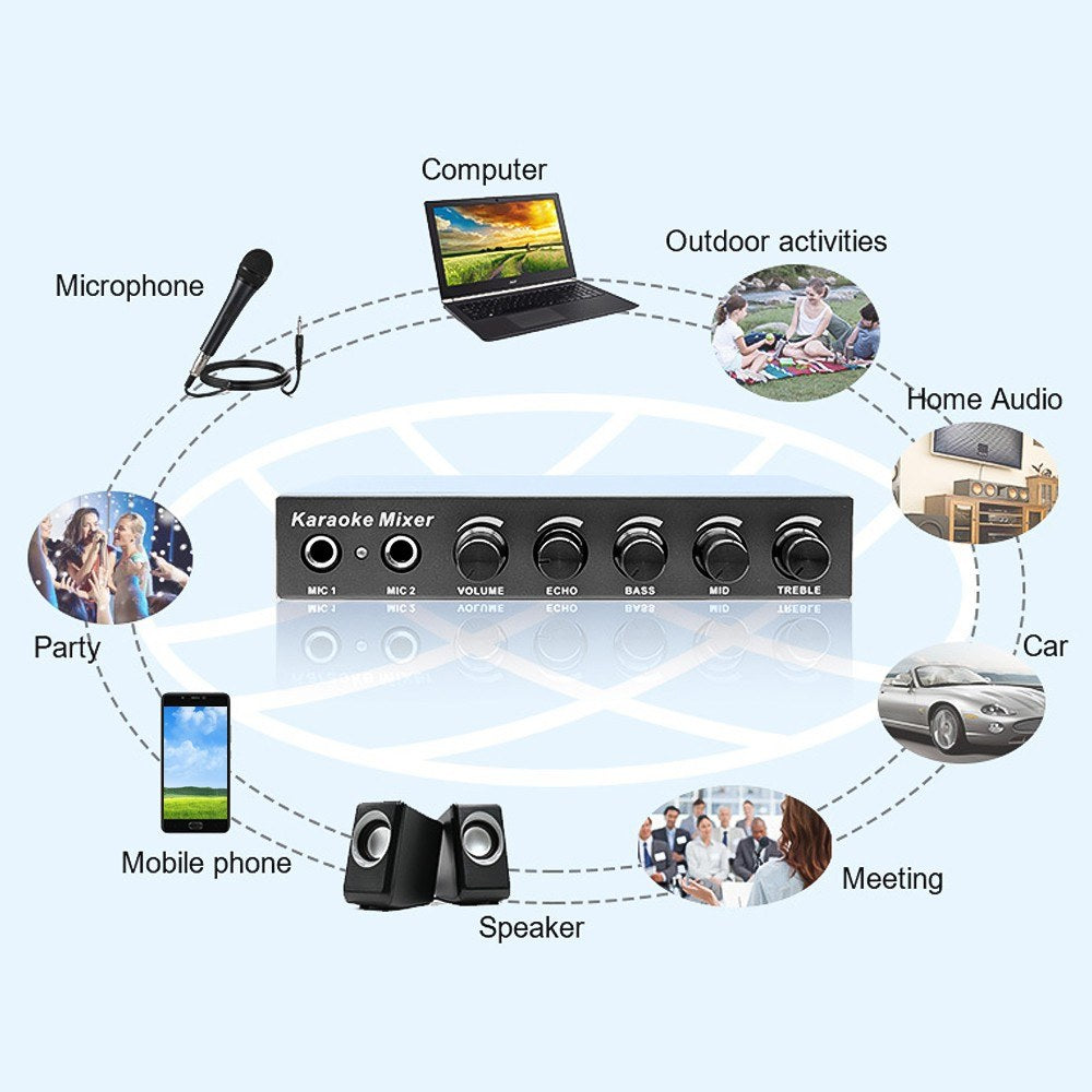 Microphone Audio Mixer for KTV/Meeting/Party/Outdoor Activities Compatible with Computer/Home Audio System/Speaker/Mobile Phone