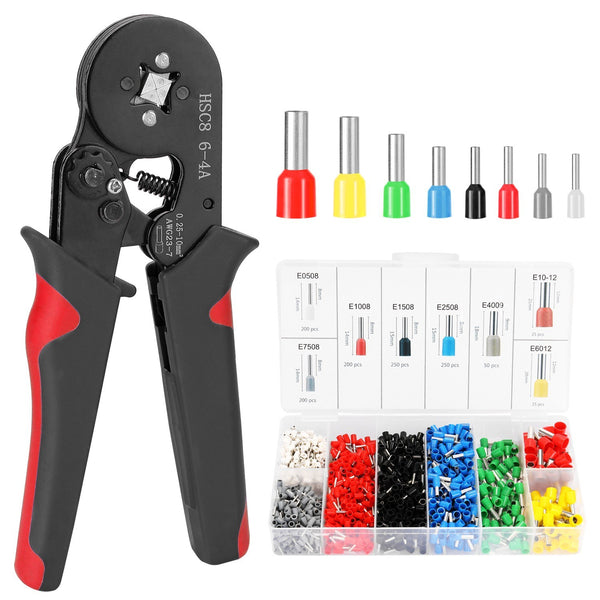 HSC8 AWG23-7 Ferrule Crimping Tool Kit High Hardness Crimper Plier with 1200pcs Wire Ferrules Crimp Ends Terminal