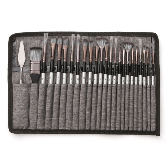 23pcs Different Sizes Paint Brushes Set Professional Nylon Hair Wooden Handle Paintbrush with Scraper Canvas Organizing Bag