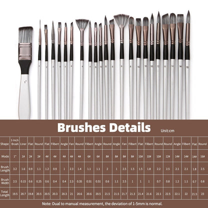 23pcs Different Sizes Paint Brushes Set Professional Nylon Hair Wooden Handle Paintbrush with Scraper Canvas Organizing Bag