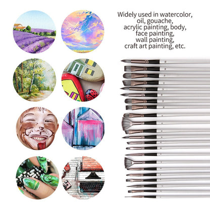 23pcs Different Sizes Paint Brushes Set Professional Nylon Hair Wooden Handle Paintbrush with Scraper Canvas Organizing Bag