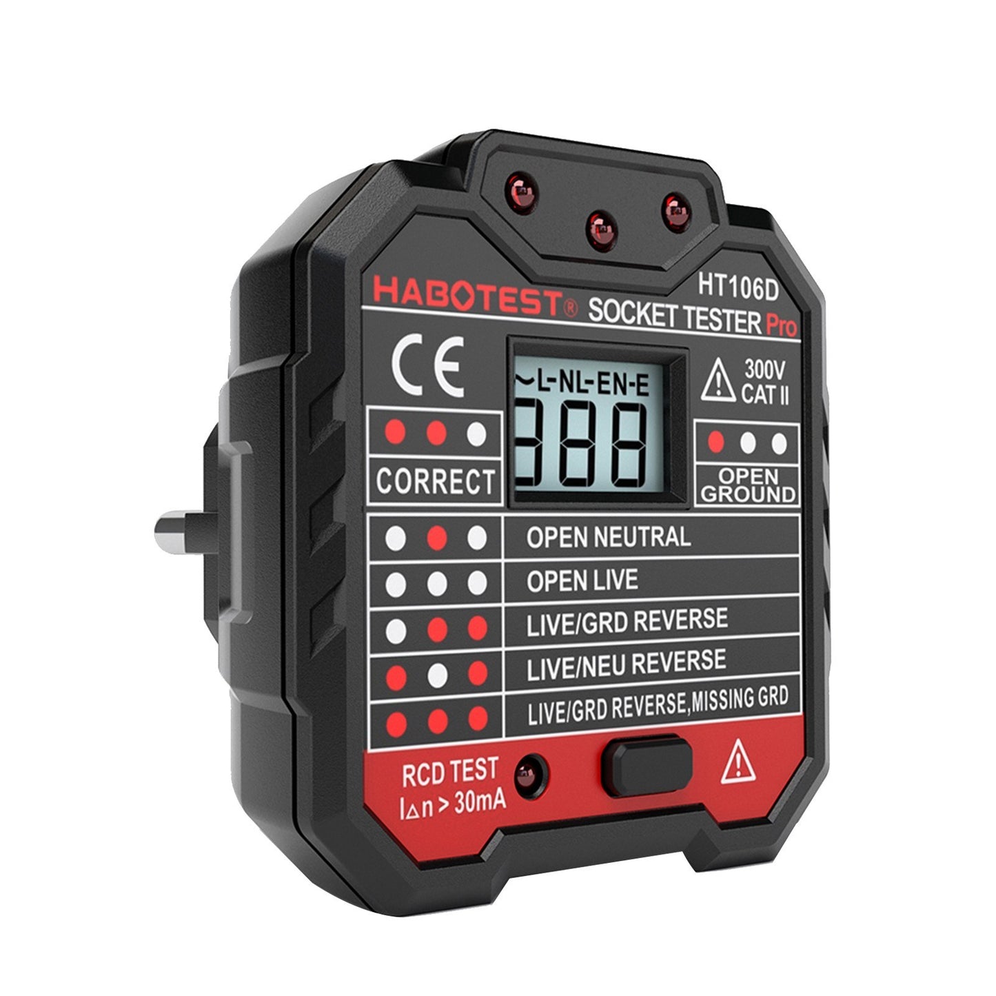 HABOTEST HT106D RCD Electric Socket Tester Automatic Neutral Live Earth Wire Circuit Polarity Detector Wall Plug Breaker Finder with Voltage Backlight LCD Display