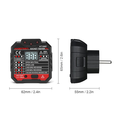 HABOTEST HT106D RCD Electric Socket Tester Automatic Neutral Live Earth Wire Circuit Polarity Detector Wall Plug Breaker Finder with Voltage Backlight LCD Display