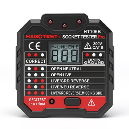 HABOTEST HT106D RCD Electric Socket Tester Automatic Neutral Live Earth Wire Circuit Polarity Detector Wall Plug Breaker Finder with Voltage Backlight LCD Display