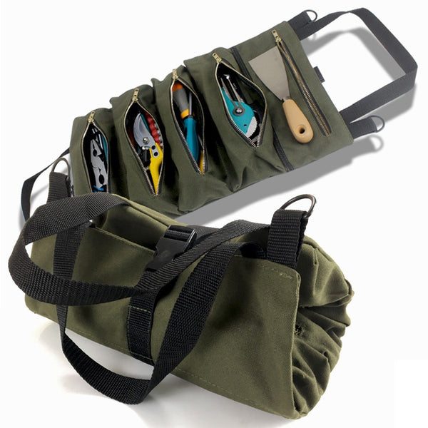 PENGGONG Roll Up Tool Bag Tool Storage Bag Multi-Purpose 5 Pockets Canvas Tool Roll Organisers Portable Tool Pouch