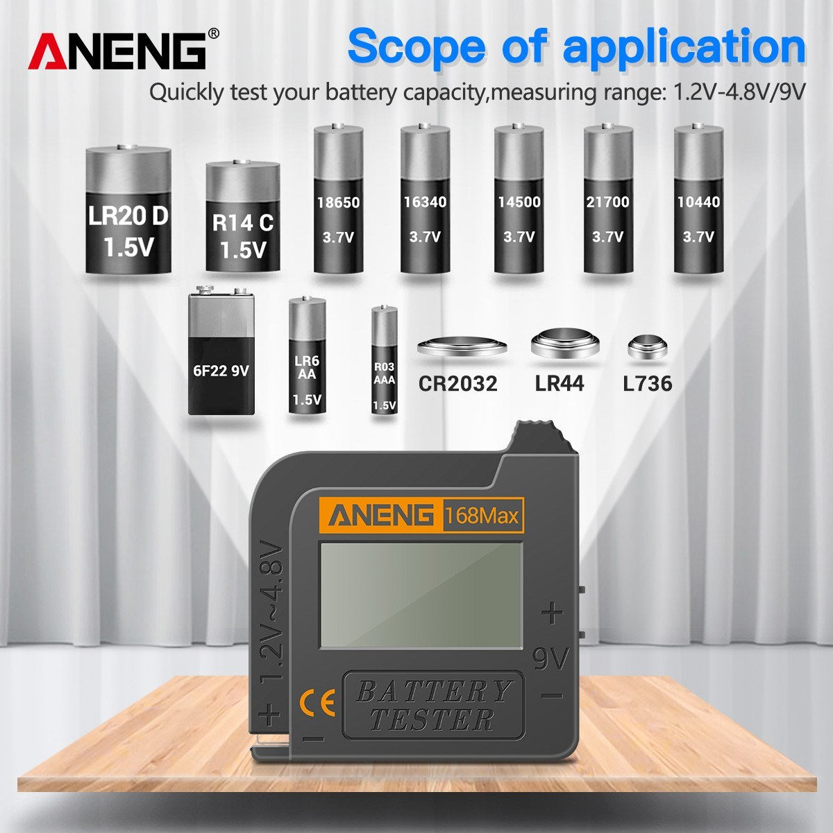 ANENG Battery Tester 168MAX Digital Display Tester Battery Voltage Checker Battery Capacity Testing Tool Universal Tester for Checking AAA AA Button Battery