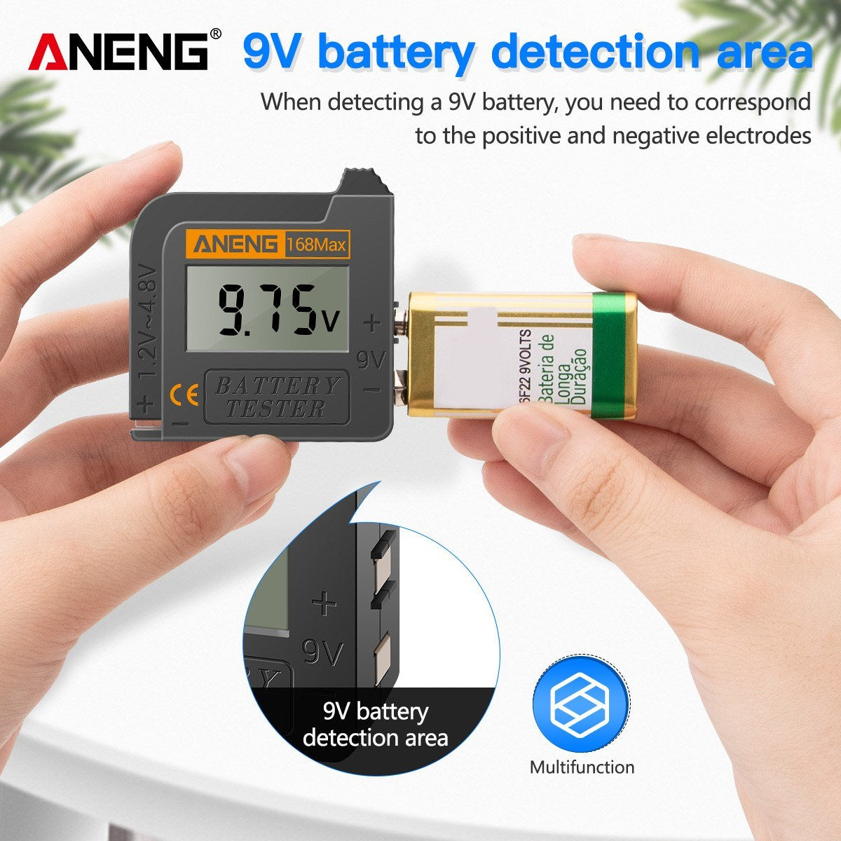 ANENG Battery Tester 168MAX Digital Display Tester Battery Voltage Checker Battery Capacity Testing Tool Universal Tester for Checking AAA AA Button Battery